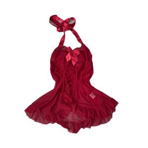 Women's Red Sexy Babydoll Lingerie Valentines Day Dark Whimsigoth Bow Halter L